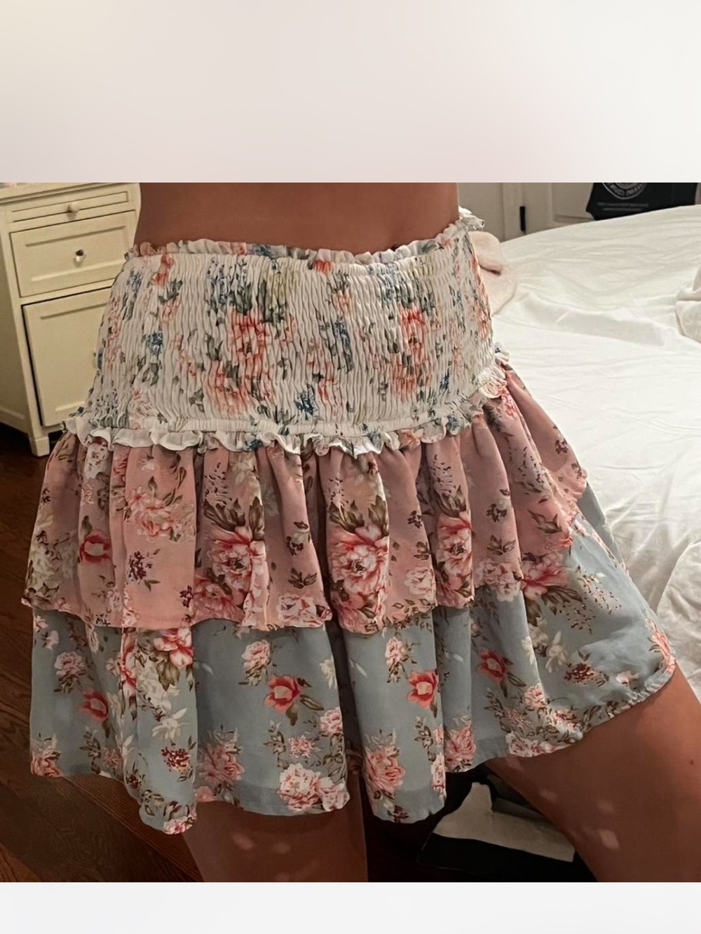 Storia Floral Tiered Smocked Skirt - Pink & Blue (Ruby and Jenna)